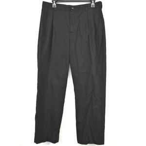 Haggar Black Dress Pants Straight Leg Loop Belt Front & Back Pockets Size 48X30